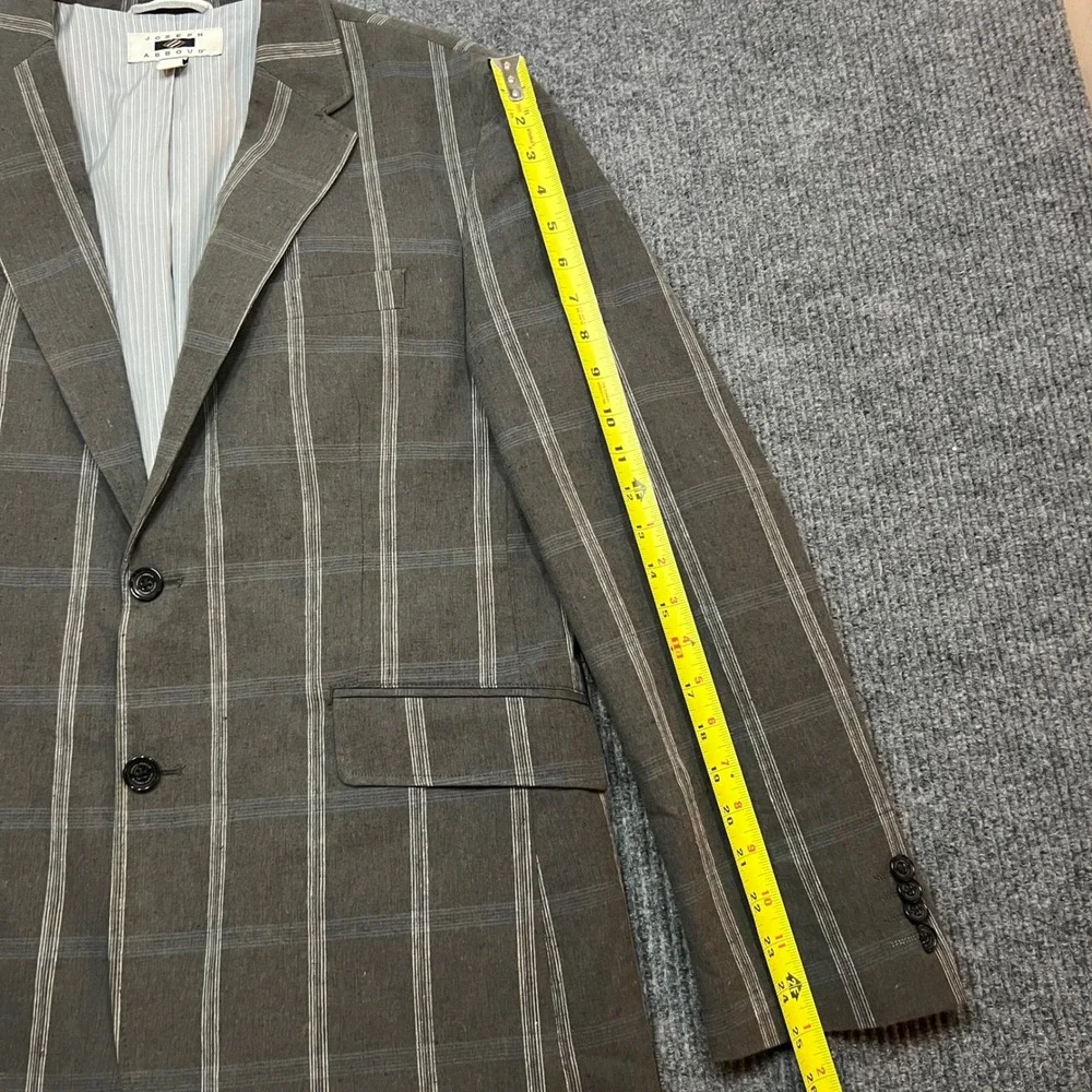 Joseph Abboud Mens Brown Windowpane Plaid Linen Blend Blazer Sport Coat medium